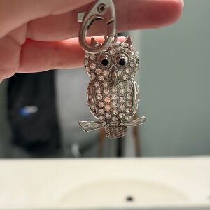 Mint Crystal Owl Keychain Charm in Silver